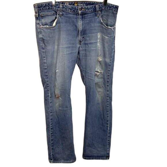Carhartt Medium Wash Distressed Ripped Relaxed Fit Straight Leg Jeans 38 X 30 - Picture 3 of 14